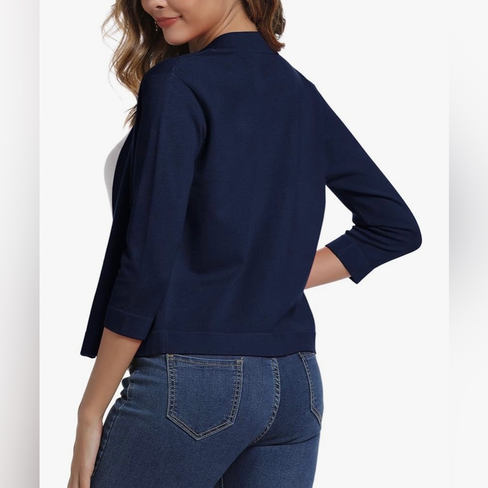 Chaps Capri Navy Preppy Cotton Relaxed Cropped Cardigan Shirt Size M/L NWT